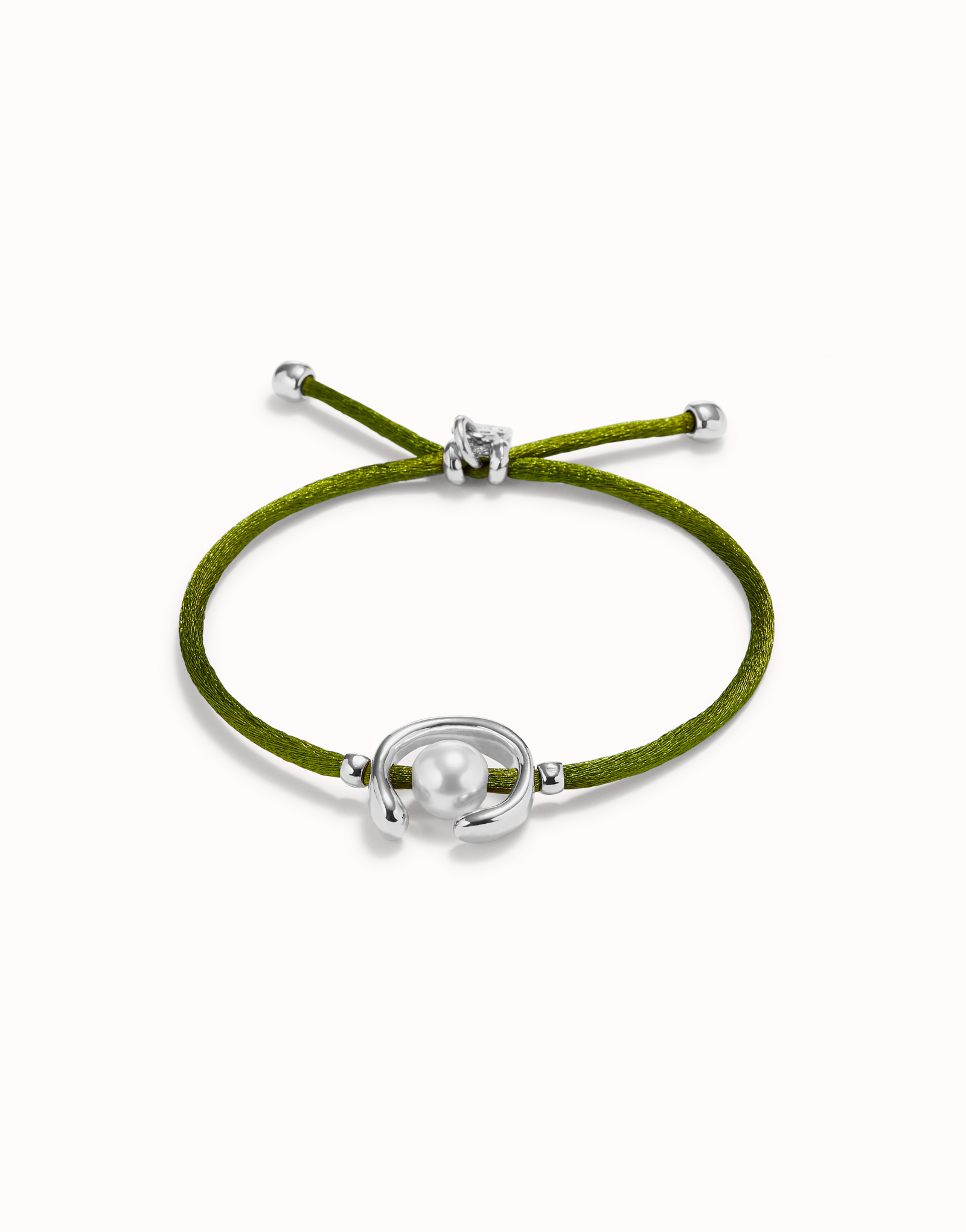 Bracelet en fil vert foncé avec perle de coquillage plaquée argent., Argent, large image number null